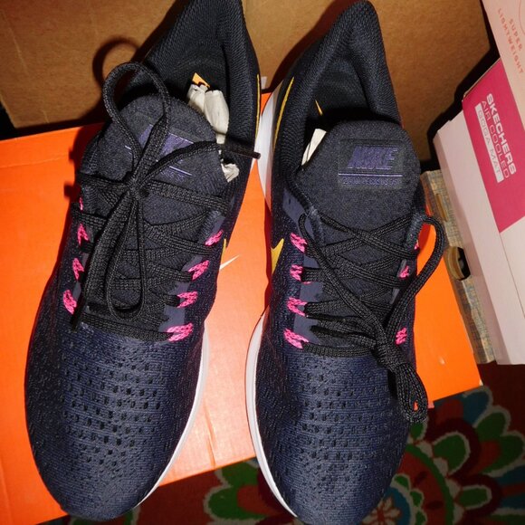 NEW 10M WOMENS NIKE AIR ZOOM PEGAGUS 35 RUNNING SNEAKER GRID IRON BLACK ORANGE - Picture 3 of 10